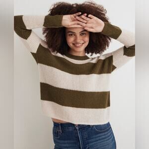 Madewell Ribbed Crewneck Striped Sweater Green and Cream Women’s size XS